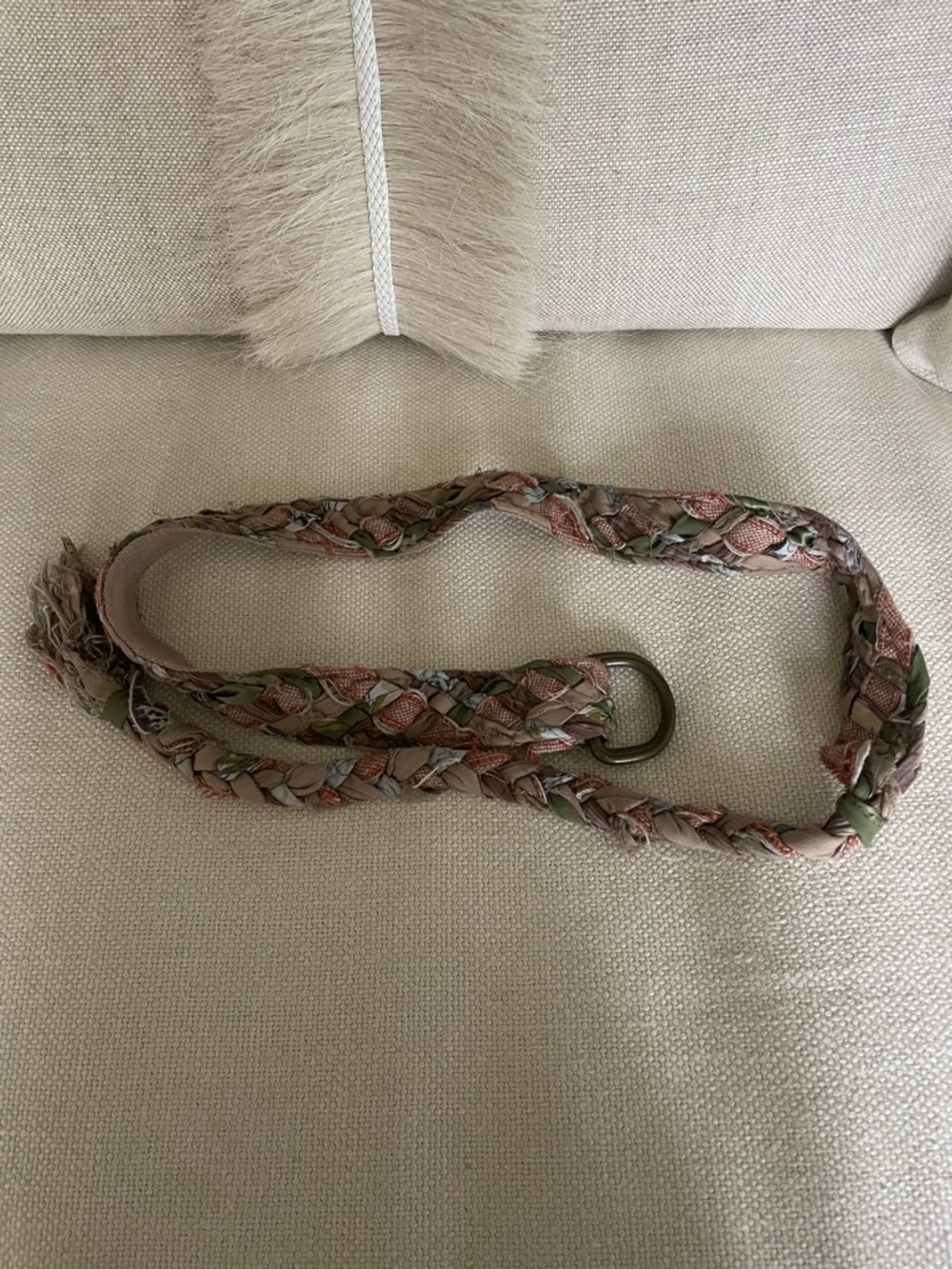 Woven Braided Fabric Belt in brown & Green
